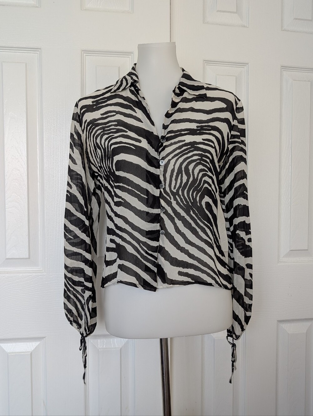 Zebra Print Button-Down Shirt - Black & White